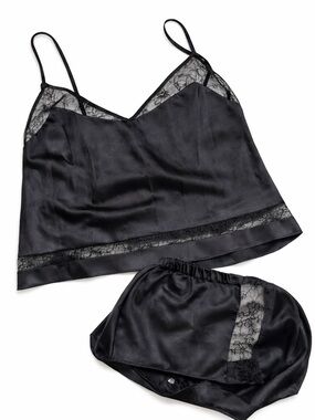 Victoria Secret Satin Lace Pajama Set Black Y2K Coquette Sleepwear M